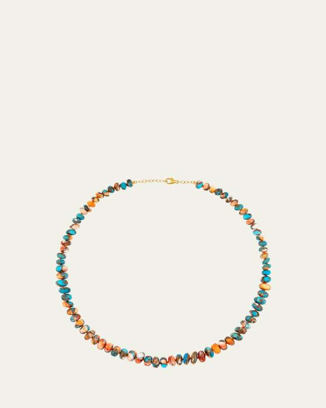 Nevada Kingman Spiny Turquoise Rondelle Necklace in 14K Yellow Gold
